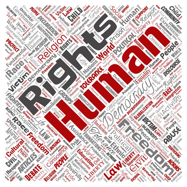 Conceptual Human Rights Political Freedom Democracy Square Red Word Cloud — Stock Photo, Image