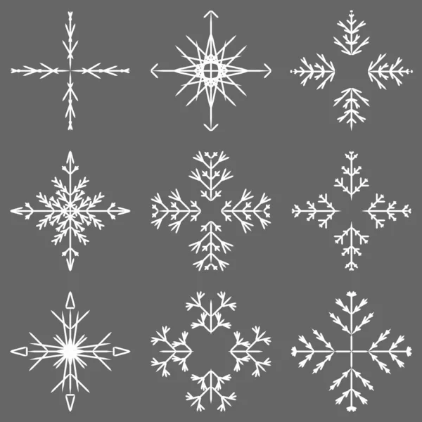 芸術的な氷のような抽象的な結晶雪のコレクションはフレーク冬 月装飾グループまたはコレクションとしての孤立した背景です 氷や霜の美しい飾りのシルエットや季節のアートをスター — ストック写真