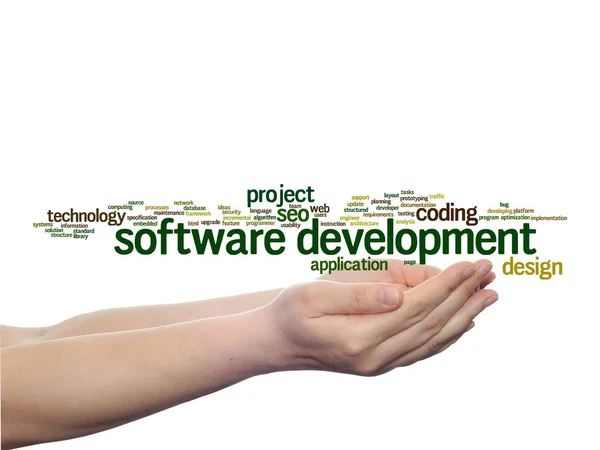 Concept Conceptuele Software Ontwikkelingsproject Coderen Technologie Abstract Woord Wolk Handen — Stockfoto