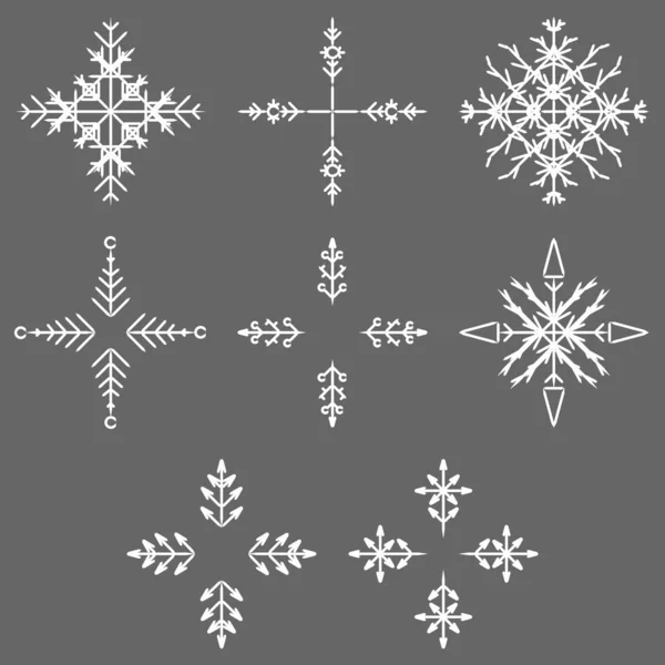 Vector Collection Artistic Icy Abstract Crystal Snow Flakes Isolated Background — Stock Vector