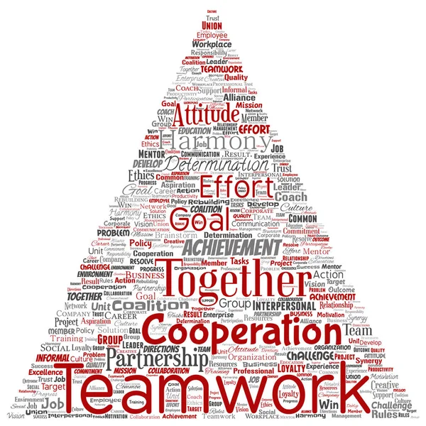 ベクトル概念チームワーク管理三角矢印赤パートナーシップを結ぶこと 成功目標の単語の雲は 背景を分離しました コラージュの事業戦略 グループ連携ソリューションやチーム コンセプト デザイン — ストックベクタ
