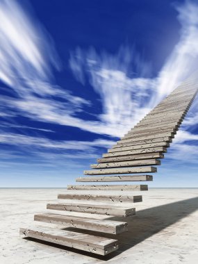 Kavram ya da kavramsal 3d illüstrasyon merdiven merdiven cennete çölde bulutlu gökyüzü arka plan üzerinde