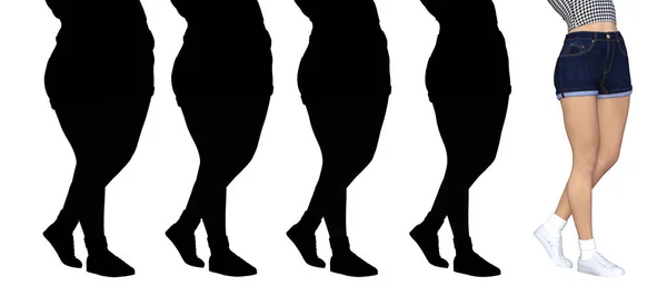 Kavramsal Şişman Kilolu Obez Kadın Fit Sağlıklı Vücut Kilo Kaybını — Stok fotoğraf