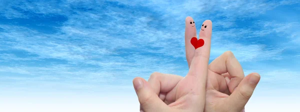 Concept Conceptual Human Female Hands Two Fingers Painted Red Heart — Stock Photo, Image