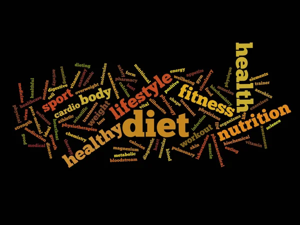 Concept Conceptual Abstract Diet Health Word Cloud Wordcloud Black Background — Stock Photo, Image