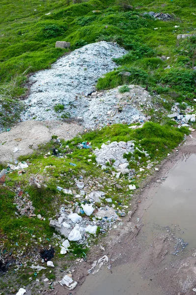 Concept Conceptual Unhygienic Polluted River Sewage Dirty Water Grass Waste — Stock Photo, Image