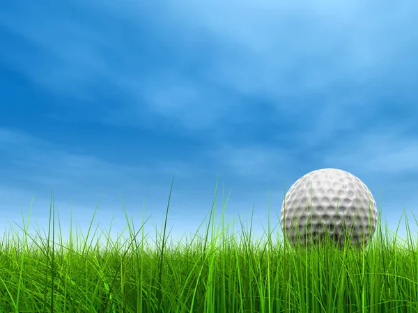 Green Verse Natuurlijke Illustratie Conceptuele Sport Gras Hemelachtergrond Met Golfbal — Stockfoto