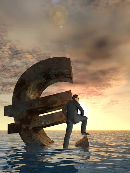 Концептуальная Трехмерная Иллюстрация Валюта Евро Символ Погружения Море Океан Воды — стоковое фото