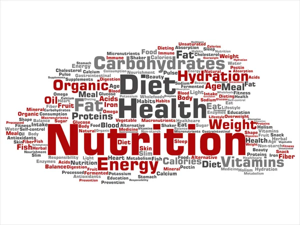 개념적 다이어트 추상적인 탄수화물 비타민 에너지 아름다움 미네랄 단백질 텍스트의 — 스톡 사진