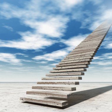 Kavram ya da kavramsal 3d illüstrasyon merdiven merdiven cennete çölde bulutlu gökyüzü arka plan üzerinde