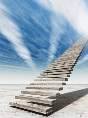 Kavram ya da kavramsal 3d illüstrasyon merdiven merdiven cennete çölde bulutlu gökyüzü arka plan üzerinde