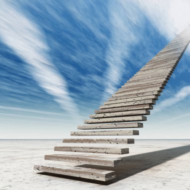 Kavram ya da kavramsal 3d illüstrasyon merdiven merdiven cennete çölde bulutlu gökyüzü arka plan üzerinde