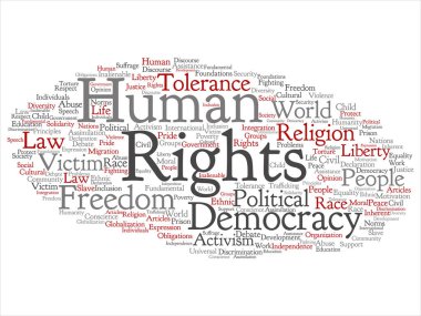 Kavram ya da kavramsal insan hakları siyasi özgürlük, demokrasi soyut kelime bulutu arka plan izole. İnsanlık dünya hoşgörü, hukuk ilkeleri, insanlar adalet ayrımcılık metin kolaj