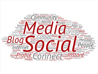 Kavramsal sosyal medya ağ veya arka plan üzerinde izole teknolojisi soyut kelime bulutu pazarlama iletişim. Bir tagcloud küresel topluluk dünya çapında genel kavram ya da reklam metafor için