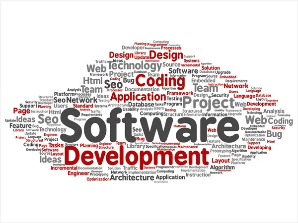 Concept Conceptual Software Development Project Coding Technology Abstract Word Cloud — Fotografia de Stock