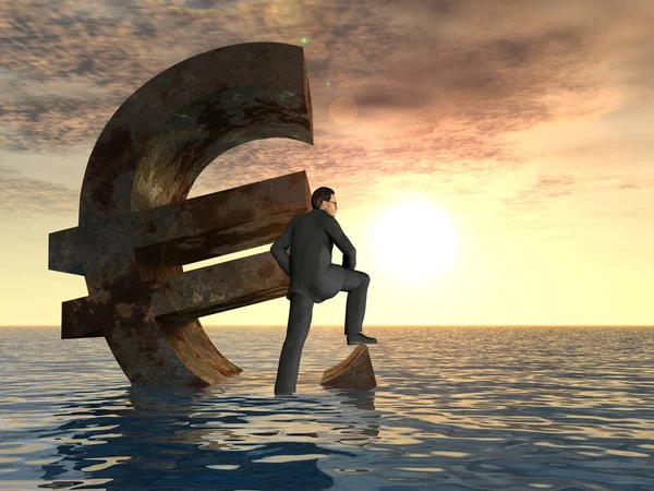 Conceptual Illustration Currency Euro Symbol Sinking Sea Ocean Water Business — Stock Photo, Image