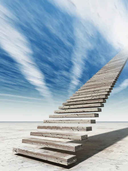 Kavram ya da kavramsal 3d illüstrasyon merdiven merdiven cennete çölde bulutlu gökyüzü arka plan üzerinde
