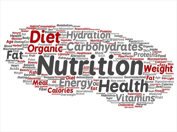 개념적 다이어트 추상적인 탄수화물 비타민 에너지 아름다움 미네랄 단백질 텍스트의 — 스톡 사진
