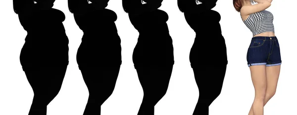 Fogalmi Kövér Túlsúlyos Elhízott Nők Slim Fitt Egészséges Test Súlyvesztés — Stock Fotó