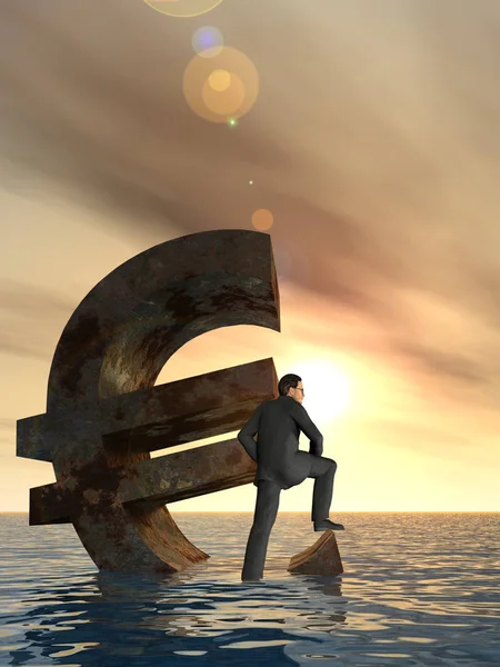 Conceptual Illustration Currency Euro Symbol Sinking Sea Ocean Water Business — Stock Photo, Image