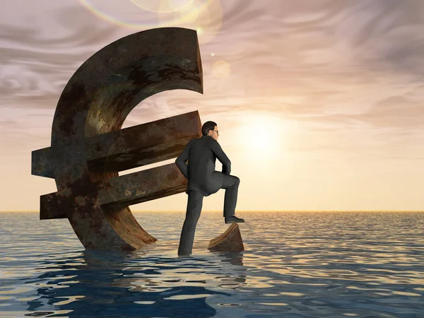 Conceptual Illustration Currency Euro Symbol Sinking Sea Ocean Water Business — Stock Photo, Image