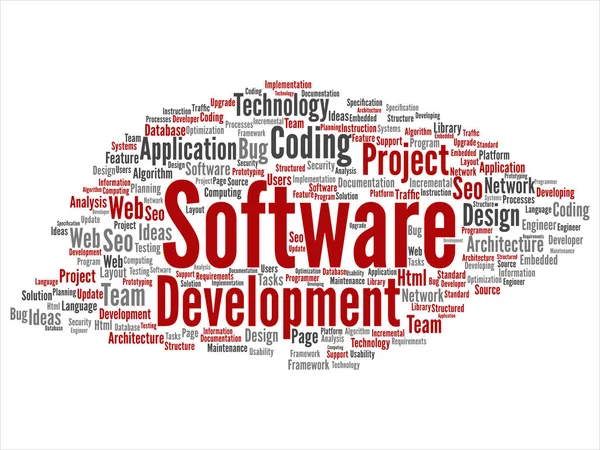 Concept Conceptual Software Development Project Coding Technology Abstract Word Cloud — Fotografia de Stock