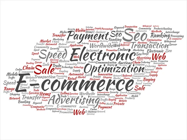 Vector concept conceptual E-commerce electronic sales abstract word cloud isolated on background metaphor to seo, optimization, transaction, web advertising, e-business, technology, worldwide supply