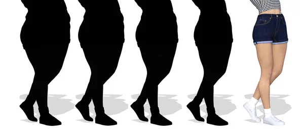 Conceptual Grasa Sobrepeso Mujer Obesa Cuerpo Sano Forma Delgada Después — Foto de Stock