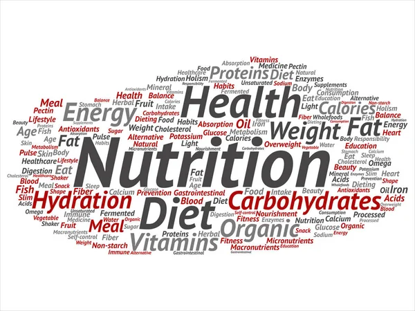 Concepto Nutrición Conceptual Salud Dieta Palabra Abstracta Nube Aislado Fondo —  Fotos de Stock