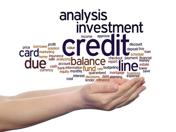 Koncepce Nebo Konceptuální Kreditní Kartu Linie Investiční Bilance Abstraktní Slovo — Stock fotografie