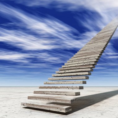 Kavram ya da kavramsal 3d illüstrasyon merdiven merdiven cennete çölde bulutlu gökyüzü arka plan üzerinde