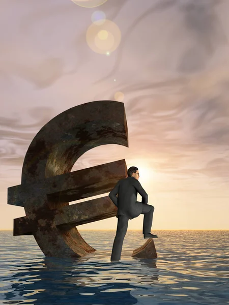 Concettuale Illustrazione Moneta Euro Simbolo Affondamento Mare Acqua Dell Oceano — Foto Stock