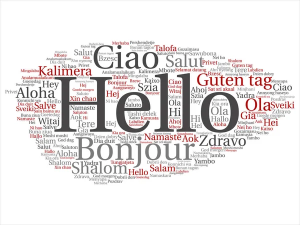 개념적 안녕하세요 다국어 언어에서 인사말 외국의 콜라주 전세계 텍스트 — 스톡 사진