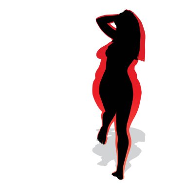 Vektör kavramsal şişman kilolu obez kadın vs fit sağlıklı vücut kilo kaybını takiben ince ya da diyet izole kas ince olan kadın. Fitness, beslenme veya şişmanlık obezite, sağlık siluet şekli