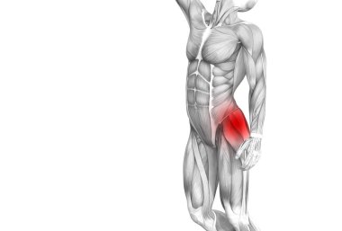 Kırmızı sıcak nokta inflamasyon eklem eklem ağrısı için bacak sağlık tedavi veya spor kas kavramı ile kavramsal hip insan anatomisi. 3D çizim adam artrit veya kemik boğaz osteoporoz hastalığı