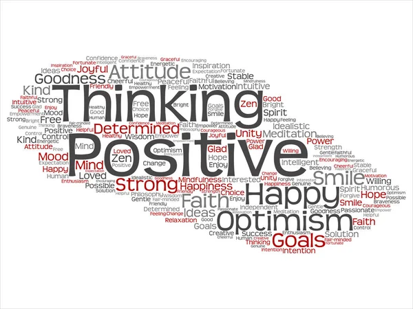 Koncepcja Pojęciowy Pozytywnego Myślenia Szczęśliwy Silna Postawa Abstrakcyjna Słowo Cloud — Zdjęcie stockowe