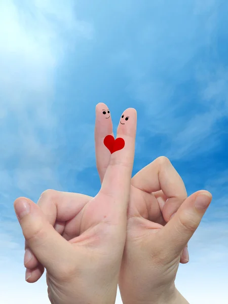 Concept Conceptual Human Female Hands Two Fingers Painted Red Heart — Stock Photo, Image