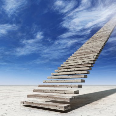 Kavram ya da kavramsal 3d illüstrasyon merdiven merdiven cennete çölde bulutlu gökyüzü arka plan üzerinde