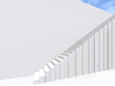 Kavramsal merdiven duvar arka plan bina veya mimari metafor iş başarısı, büyüme, ilerleme veya başarı olarak. yaratıcı adımları riseing üst kadar 3D çizimi vizyon tasarım olarak
