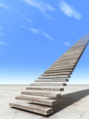 Kavram ya da kavramsal 3d illüstrasyon merdiven merdiven cennete çölde bulutlu gökyüzü arka plan üzerinde