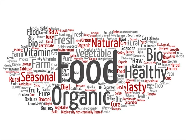 Concept conceptual organic food healthy bio vegetables abstract word cloud isolated background. Collage of natural, fresh tasty farm agriculture, certificate ecological garden quality crop text