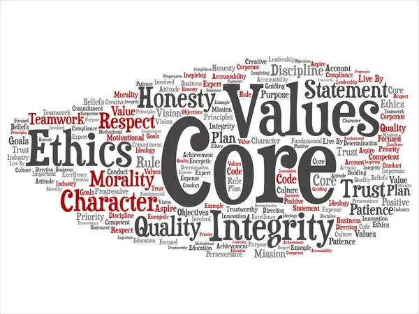 Konceptuella Core Värderingar Integritet Etik Abstrakta Koncept Word Cloud Isolerade — Stockfoto