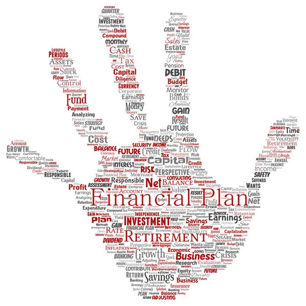 Vecteur Conceptuel Entreprise Plan Financier Personnel Empreinte Main Timbre Rouge — Image vectorielle