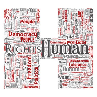 Kavramsal insan hakları siyasi özgürlük, demokrasi mektup yazı tipi H kelime bulutu arka plan izole. İnsanlık hoşgörü, hukuk ilkeleri, insanlar adalet ya da ayrımcılık kavramı kolaj