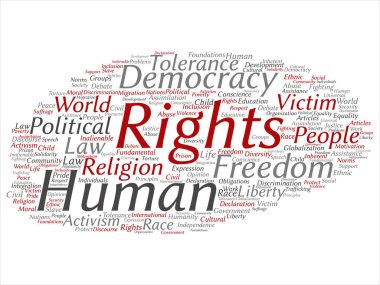 Kavram ya da kavramsal insan hakları siyasi özgürlük, demokrasi soyut kelime bulutu arka plan izole. İnsanlık dünya hoşgörü, hukuk ilkeleri, insanlar adalet ayrımcılık metin kolaj