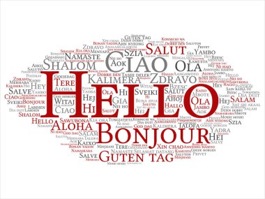 Kavram ya da kavramsal soyut Merhaba ya da uluslararası turizm kelime bulutu farklı dillerde veya çok dilli tebrik. Dünya, yabancı, dünya çapında seyahat, kolaj çevirmek, tatil metin
