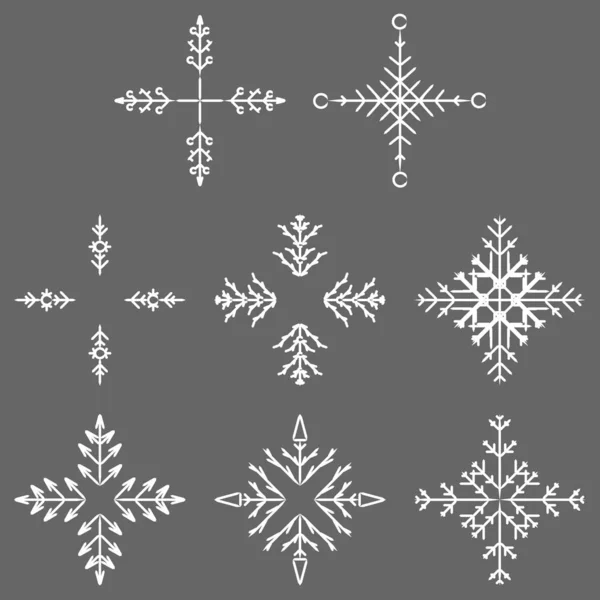收集艺术冰抽象水晶雪片隔绝在背景作为冬季12月装饰组或集合 冰或霜冻美丽的明星饰品剪影或季节艺术 — 图库照片