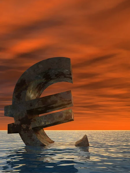 Conceptual Illustration Currency Euro Sign Simbol Sinking Water Sea Ocean — Stock Photo, Image