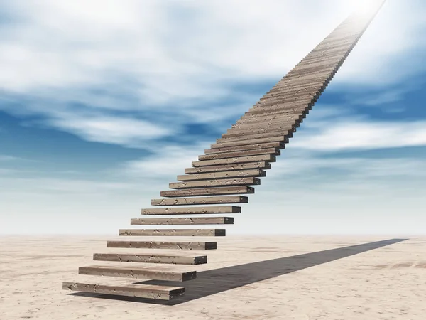 Kavram ya da kavramsal 3d illüstrasyon merdiven merdiven cennete çölde bulutlu gökyüzü arka plan üzerinde
