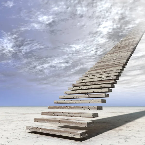 Kavram ya da kavramsal 3d illüstrasyon merdiven merdiven cennete çölde bulutlu gökyüzü arka plan üzerinde